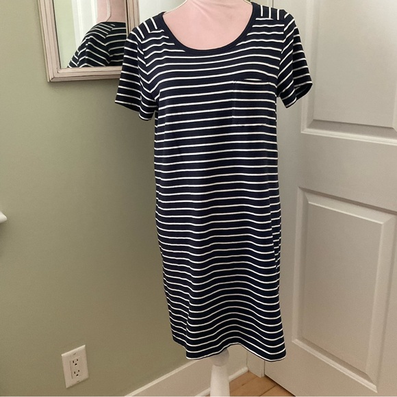 JOE FRESH, NAVY BLUE STRIPS T-SHIRT DRESS, SIZE: L - Picture 1 of 7